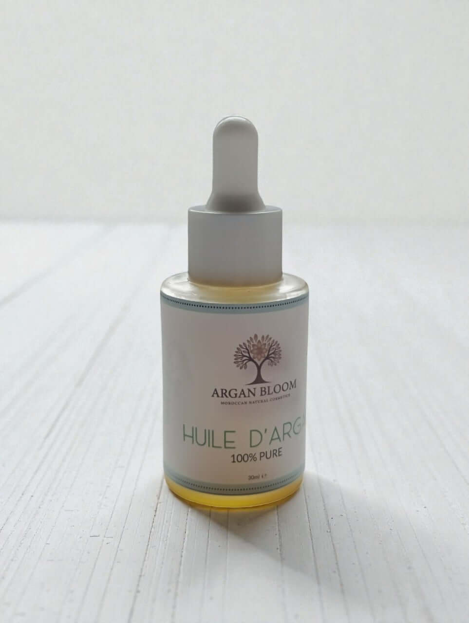 Flacon d'Huile d'Argan BIO 30 ml avec pipette, soin naturel nourrissant pour visage et cheveux.