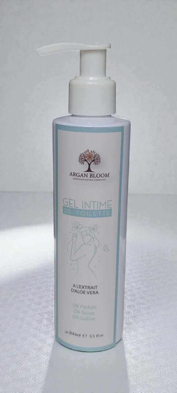 Flacon de Gel intime doux équilibrant pH à l'extrait d'aloe vera de 200 ml d'Argan Bloom.